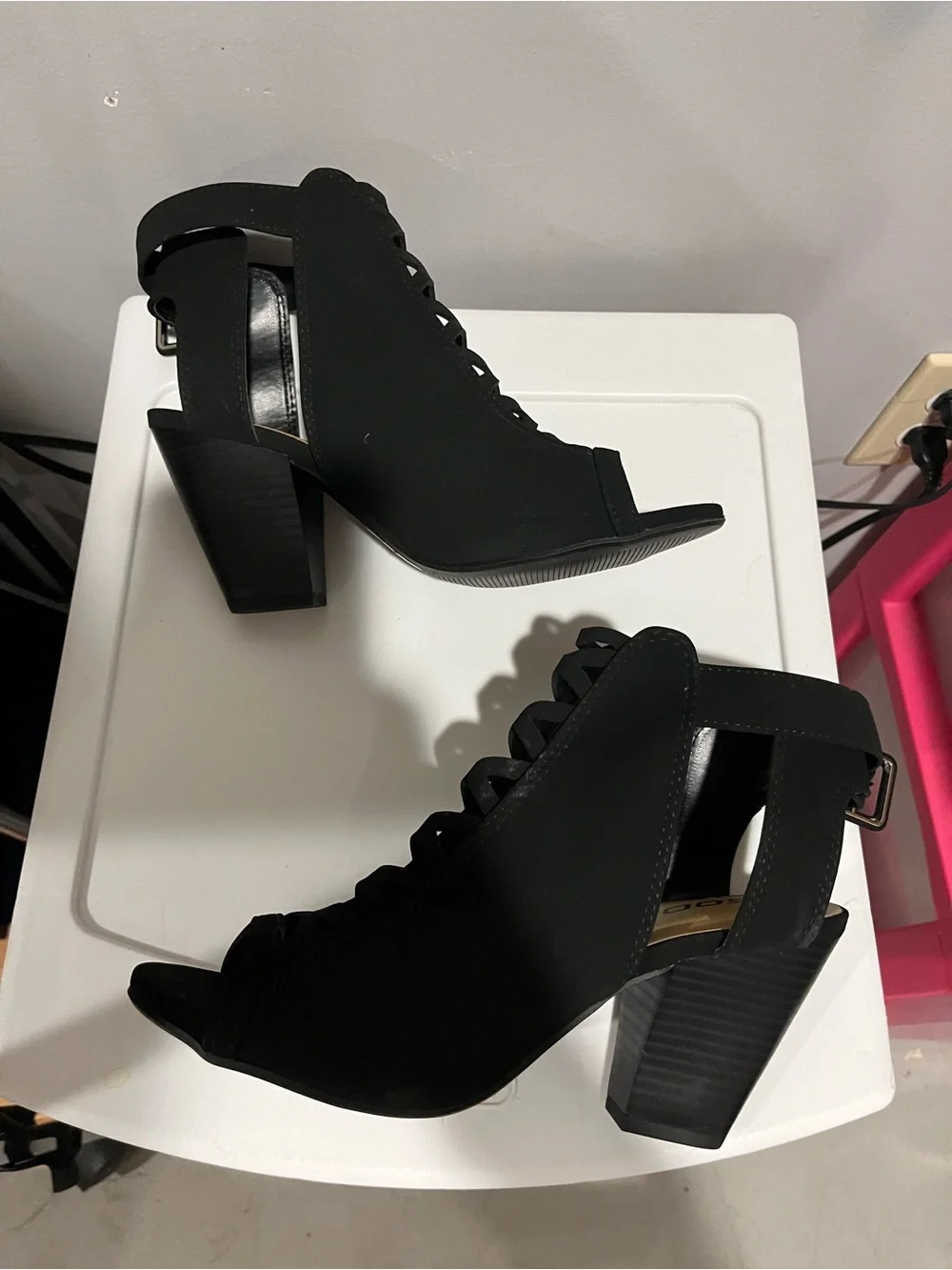 Black Strappy Peep-Toe Heels 7